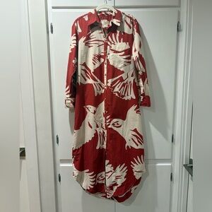 Anthropologie Maeve Red and Cream Patterned Shirt Dress XS